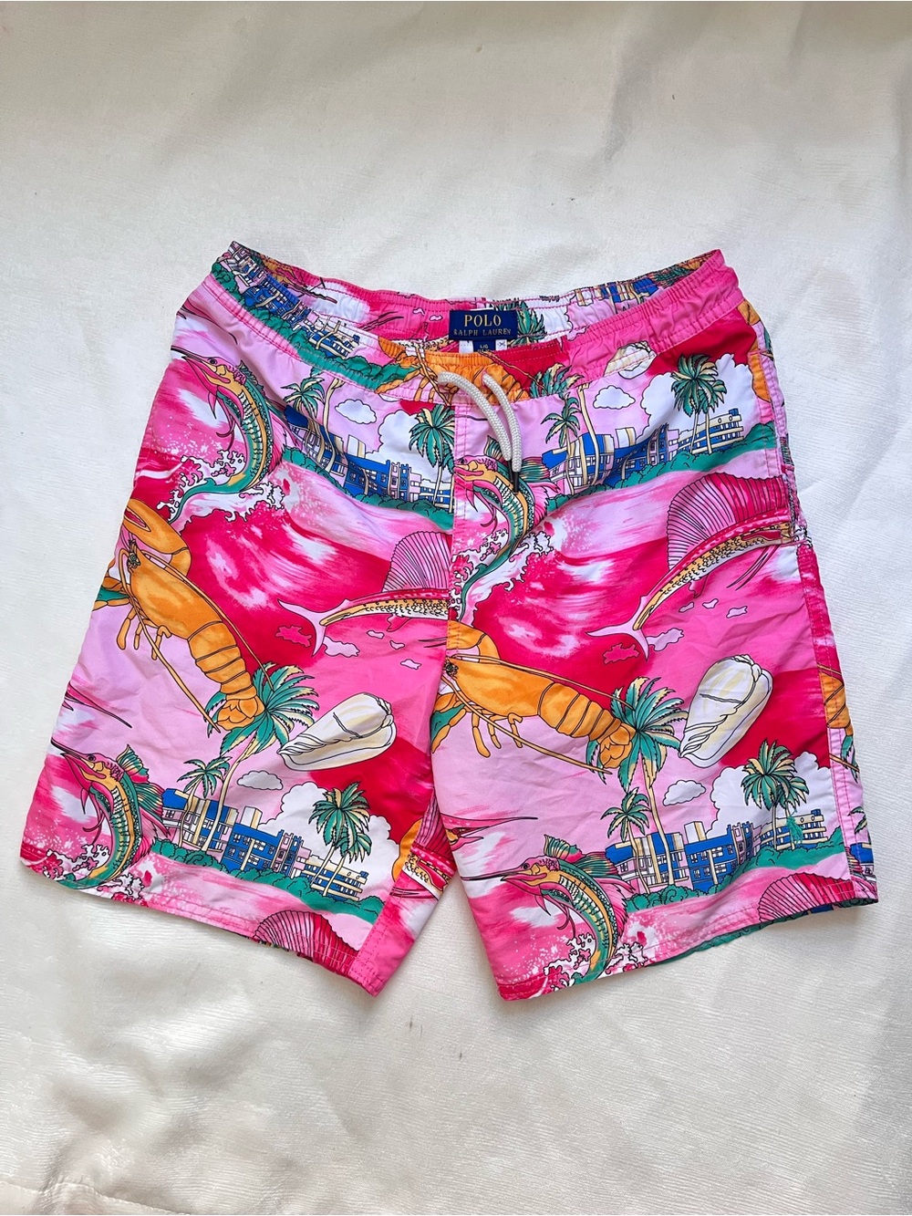 Polo by Ralph Lauren Boys Youth shorts scenic lobster marlin pink swim shorts L